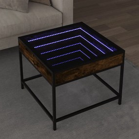 Mesa de centro luzes LED Infinity 50x50x41 cm carvalho fumado