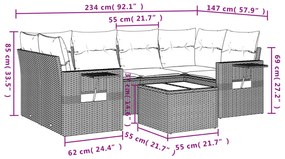 7 pcs conjunto de sofás p/ jardim com almofadões vime PE bege