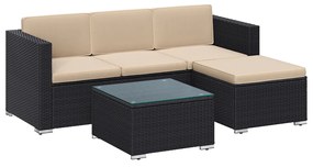 Conjunto de móveis de jardim, com sofá, mesa, apoio pés e 7 almfodas com almofadas Preto-taupe