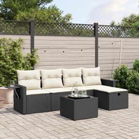 vidaXL 6 pcs conjunto sofás de jardim c/ almofadões vime PE preto