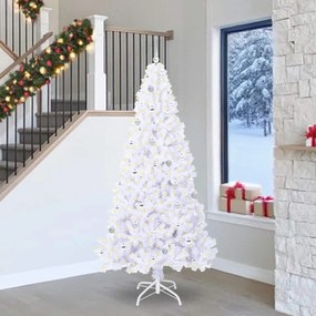 vidaXL Árvore de Natal Artificial com 300 LEDs Branco 240 cm PVC e Aço