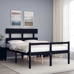 Estrutura de cama de casal c/ cabeceira madeira maciça preto