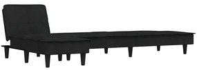 Sofá-cama em forma de L 255x140x70 cm veludo preto