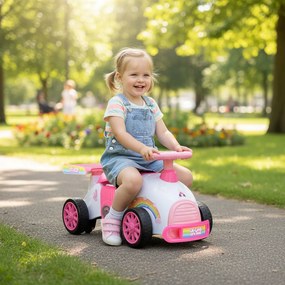 Andarilho infantil Unicórnio com música, arrumação debaixo do assento e rodas universais para crianças dos 19 aos 36 meses Branco + Rosa