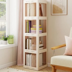 Estante com base giratória giratória 360° com 4 níveis em Plástico dobrável 36,5 x 36 x 141,5 cm com prateleiras Branca