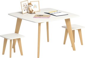 Conjunto de 1 mesa e 2 cadeiras para crianças, mobiliário versátil para o quarto ou sala de jogos, 3-8 anos branco