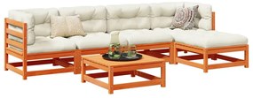 6 pcs conj. sofás jardim almofadões pinho maciço castanho cera