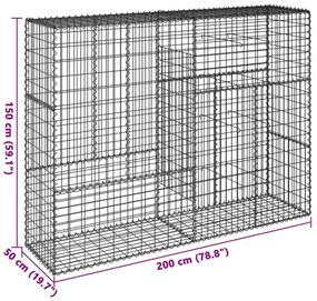 Cesto gabião com cobertura 200x50x150 cm ferro galvanizado