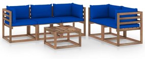 6 pcs conjunto lounge para jardim com almofadões azuis
