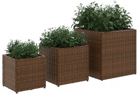 Vasos de jardim 3 pcs vime PE castanho