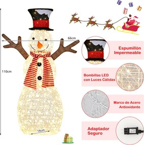 Decoração natalina de boneco de neve iluminado com 80 luzes LED, acessórios para fixação no chão para interiores e exteriores