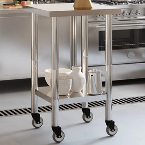 vidaXL Mesa de trabalho de cozinha c/ rodas 55x55x85 cm aço inoxidável