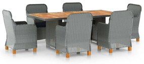 vidaXL 7 pcs conj. jantar exterior + almofadões vime PE cinzento-claro