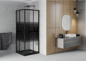 Mexen Rio cabine de duche quadrada 70 x 70 cm, riscas pretas, preto + base de duche Flat, preto - 860-070-070-70-20-4070B