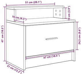 Mesa de cabeceira com gaveta 51x31x47 cm cinzento sonoma