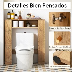Estante para sanita Organizador de casa de banho com 2 portas e 2 compartimentos abertos 87,5 x 18 x 98 cm Natural