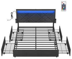 Estrutura de cama de casal para colchão de 140 x 200 cm com cabeceira cinza