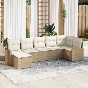 vidaXL Conjunto de Sofá de Jardim 7 Peças com Almofadas Bege Rattan Sintético