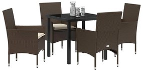 Conjunto de Jantar de Jardim com 5 Peças e Almofadas Marrons em Rattan