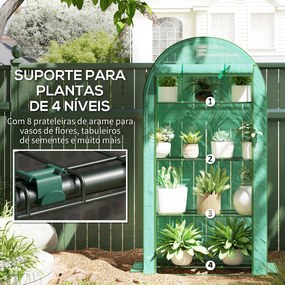 Estufa Pequena com 4 Prateleiras Porta Enrolável Cobertura de PE e Estrutura de Aço para Cultivos 105x45x160 cm Verde