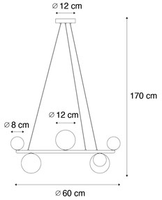 Candeeiro suspenso preto com vidro fumê redondo 8 luzes - Mônaco Design,Moderno