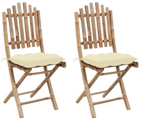 vidaXL Cadeiras de jardim dobráveis c/ almofadões 2 pcs bambu