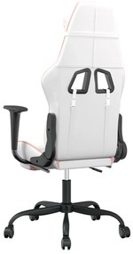 Cadeira gaming massagens c/ apoio pés couro artif. branco/rosa