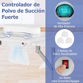 Mesa de manicure dobrável com aspirador de pó elétrico Luz LED 4 rodas com travão 90 x 40 x 77 cm Branca