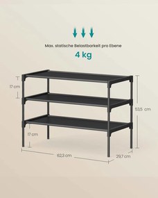Sapateira com vários níveis 29,7 x 62,3 x 53,5 cm, economiza espaço para o corredor e a área de entrada Preto