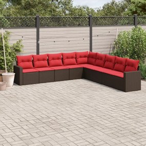vidaXL 9 pcs conjunto sofás p/ jardim c/ almofadões vime PE castanho
