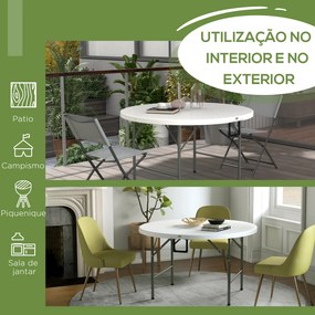 Mesa de Jardim Redonda Mesa de Varanda Dobrável com Estrutura de Aço e Bancada de HDPE Ø122x73 cm Branco