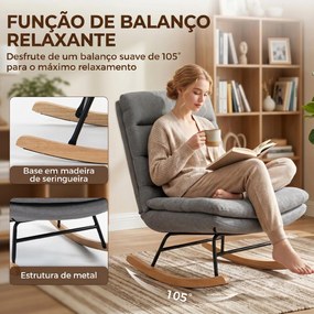 Cadeira de Baloiço em Linho com Almofada Lombar, Encosto Alto, Assento Largo, Dupla Camada, Cinzento Claro
