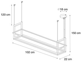 Candeeiro suspenso preto com rack incluindo LED regulável em 3 etapas - Cage Rack Industrial