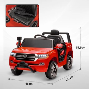 Carro Elétrico para Crianças Toyota Land Cruiser 12V com Faróis Buzina Arranque Lento e Música MP3 107x65x55,5 cm Vermelho