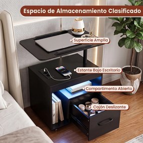 Conjunto de 2 Mesas de Cabeceira Ajustáveis, 60 x 40 x 74 cm, Luz LED Integrada, Preto