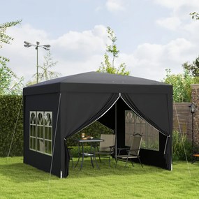 Tenda de recepção 3 x 3 m dobrável tipo barnum pop-up, com 4 paredes removíveis + saco de transporte preto