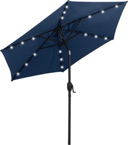 Guarda-sol LED com luzes LED Solares Sistema de inclinação com botão 230 x 230 x 225 cm Azul marinho