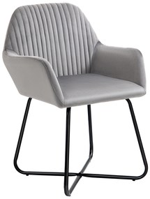 Cadeira de Sala de Jantar Estofada em Veludo com Base Metálica Cruzada Cadeira de Leitura 60x56,5x85 cm Cinza