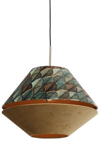 Candeeiro suspenso moderno bronze com abajur de veludo duplo, design de folha e bege - Combi 1 Clássico / Antigo