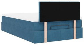 Cama otomana com colchão &amp; LEDs 120x190cm veludo azul-escuro