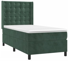 Cama com molas/colchão 90x190 cm veludo verde-escuro