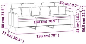 Sofá de 3 lugares 180 cm veludo cinzento-claro