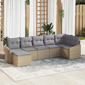 vidaXL Conjunto de Jantar de 7 Peças com Almofadas Bege Rattan Poliéster
