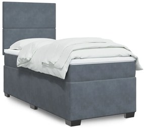 Cama com molas/colchão 100x200 cm veludo cinza-escuro