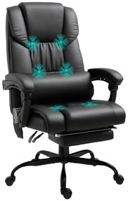 Vinsetto Cadeira de Escritório com Massagem de 6 Pontos Cadeira Giratória com Encosto Alto Reclinável Altura Ajustável Apoio para Pés e Controlo Remoto 66x75x112-122 cm Preto