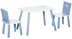 HOMCOM Conjunto de Mesa Infantil e 2 Cadeiras de Madeira Mesa com Cadeiras para Crianças de 2-4 Anos Branco e Azul | Aosom Portugal