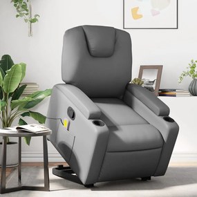vidaXL Poltrona massagens reclinável elevatória couro artif. cinzento