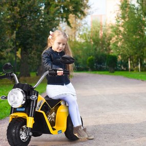 Mota Elétrica Infantil Bateria 6V Recarregável Motocicleta Infantil com Carregador e Rodas de Apoio 72 x 57 x 56 cm Amarelo