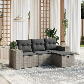 vidaXL 4 pcs conjunto sofás de jardim c/ almofadões vime PE cinzento