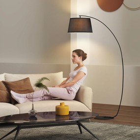 Candeeiro de pé com arco curvo Ø 47 x 105 para sala de estar de arco moderno em metal em metal com acabamento em linho preto